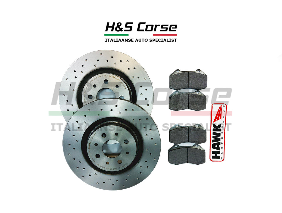 Hawk HP PLUS Sport Remblokken + Brembo Gecoate Schijven Geperforeerd - Abarth 500/595/695